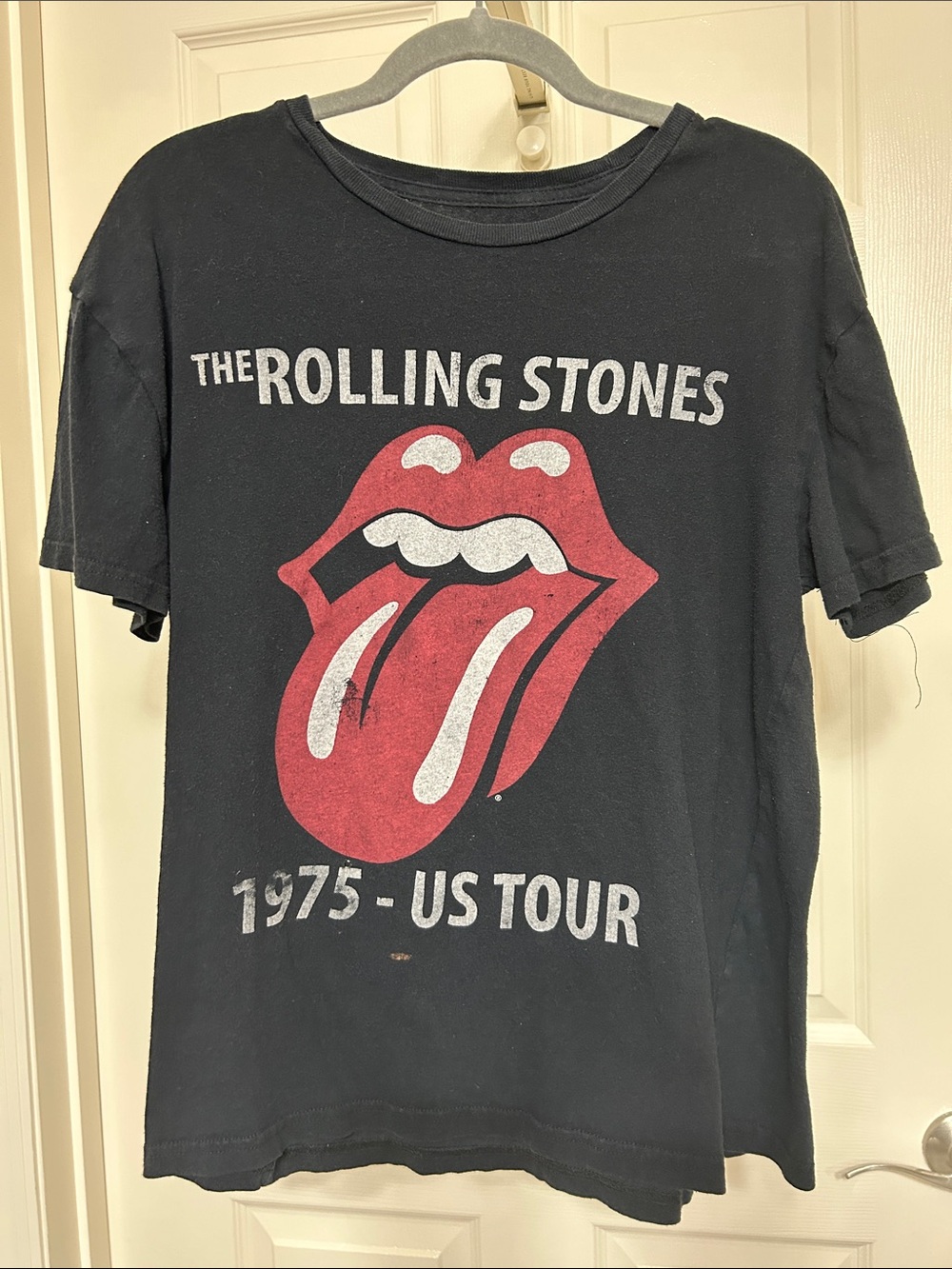 The Rolling Stones Black Concert Tee with Famous Graphic 1975 US Tour Retro